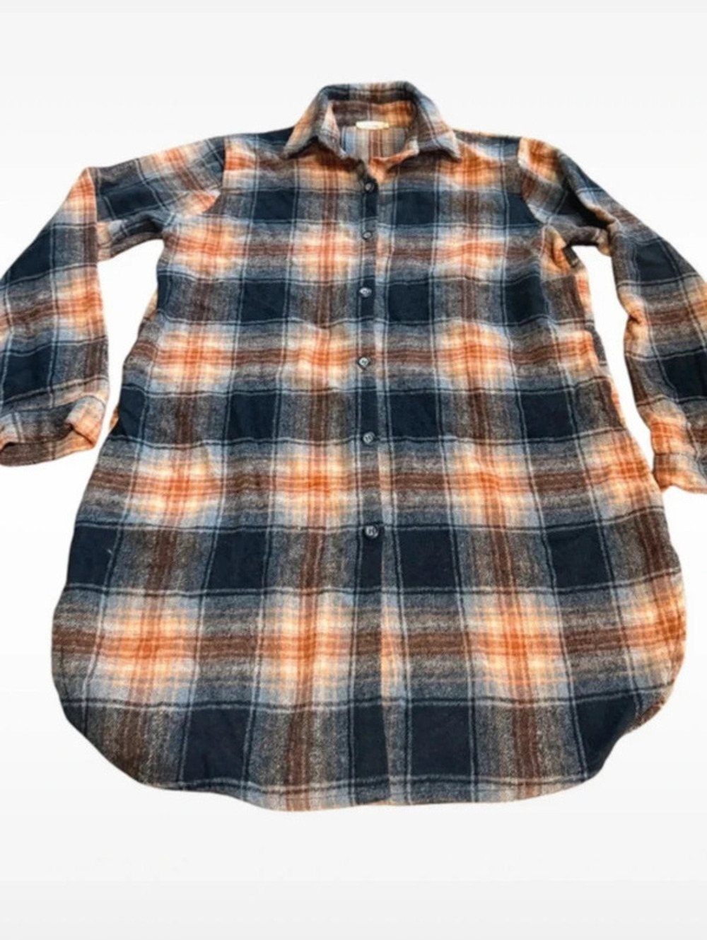 Adora Women’s Long Fall Flannel Shacket Orange and Black EUC size M